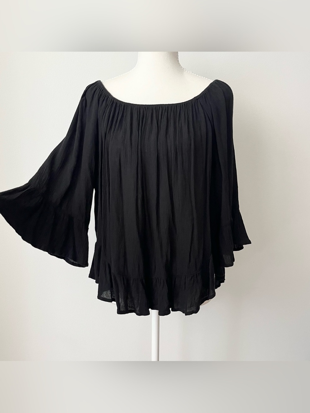 Ralph Lauren Denim & Supply Black Ruffle Top Bell Sleeves Size M Romantic Goth